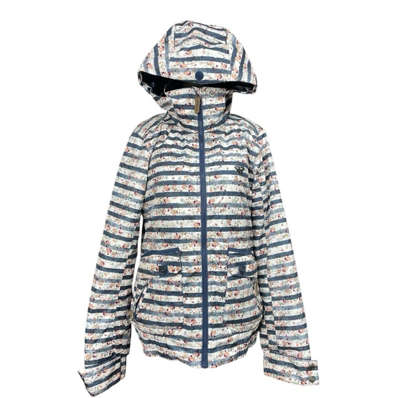 ROXY Torah Bright Liberty Jacket Size Small Slim Fit 8K Striped Floral Hooded - Picture 4 of 16